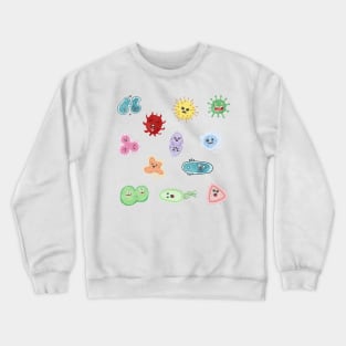 Cute Microbes Bacteria, Virus, Ecoli MicroBiology Seamless Pattern Sticker Pack. Crewneck Sweatshirt